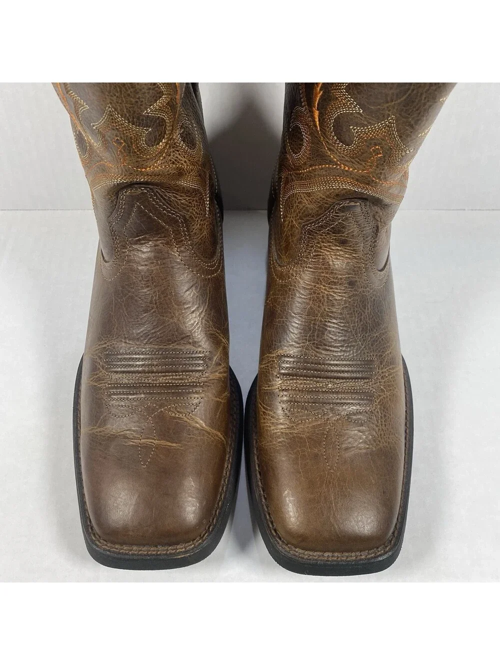 Ariat Men's Square Toe Western Boots 4LR Size 8.5 D, Brown Leather, Embroidered